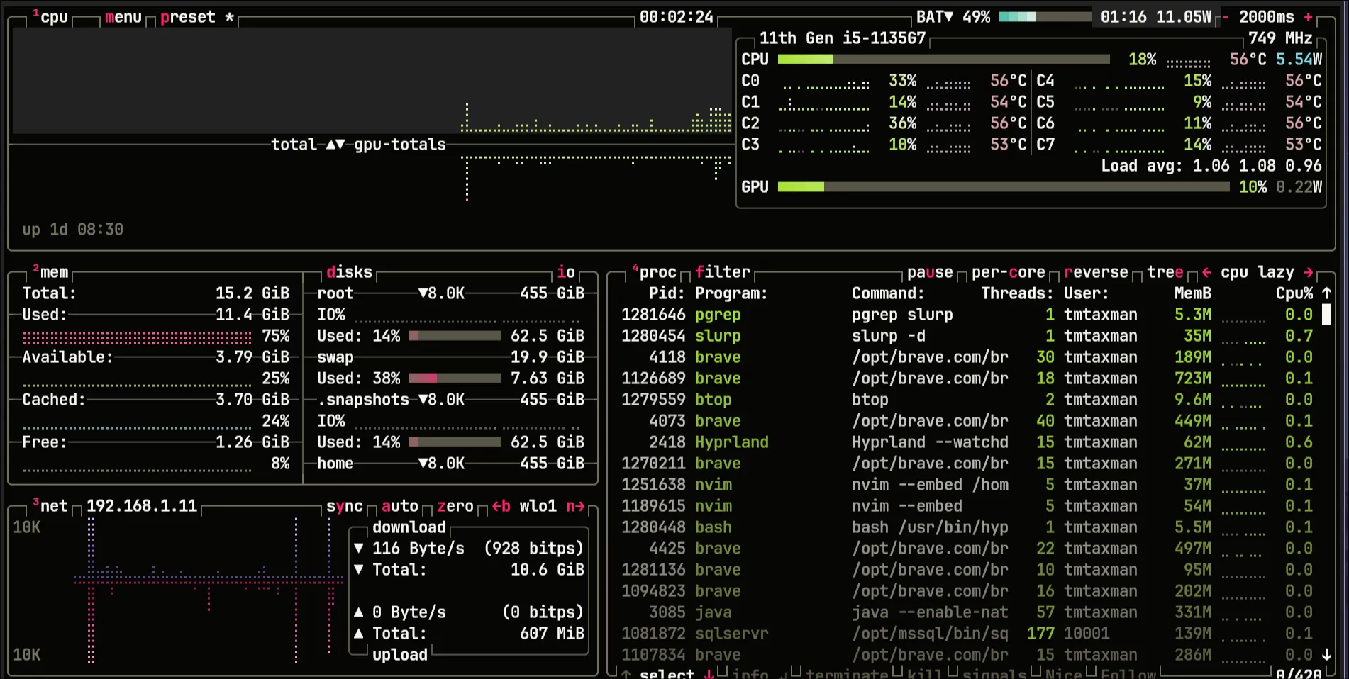 the btop system monitor